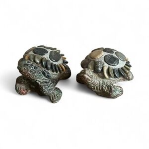 Pair of Turtle Figurines Pebble Stone‎ Shell Earthy Home Decor Naturecore 4"